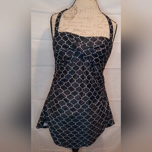 Nicole Miller Black & White Geo One Piece Swimdress Size Large
